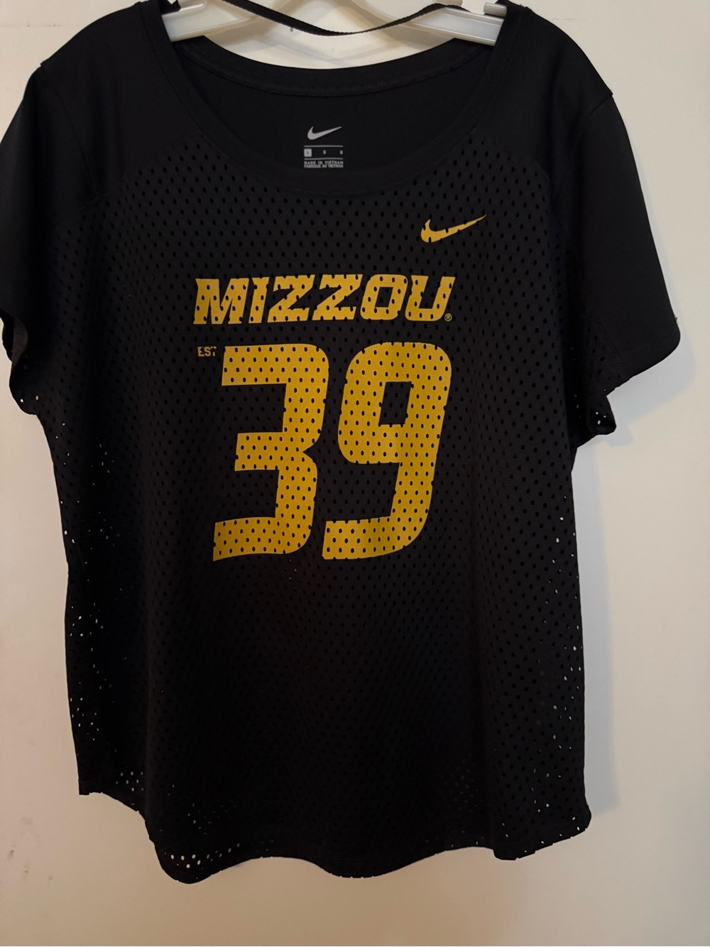 Nike Black Mesh Tee with Gold MIZZOU 39 Graphic